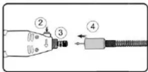 Diagram showing a connector with labeled parts and directional arrows indicating connection to a cable or wire.