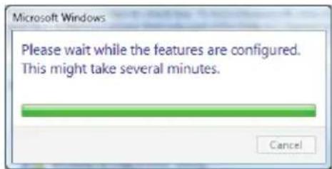 Microsoft Windows Please wait while the features are configured. This might take several minutes. Cancel