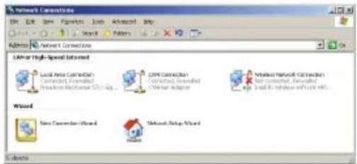 Network Connection Edit Edit View Favorites Tools Advanced Help Add Search Patterns LAP or High-Speed Internet Local Area Connection Simplified, Advanced Connect Measuring System... SIM Connection Connects, Advanced Channel adapter Analysis Network Connection Is the connected, Automated Load To link with User Web... Wizard New Connection Wizard Smart Setup Wizard