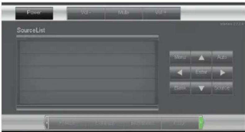Power Vol- Auto Vol+ SourceList Menu Auto Enter Blank Source None Exit at Stop at Clay