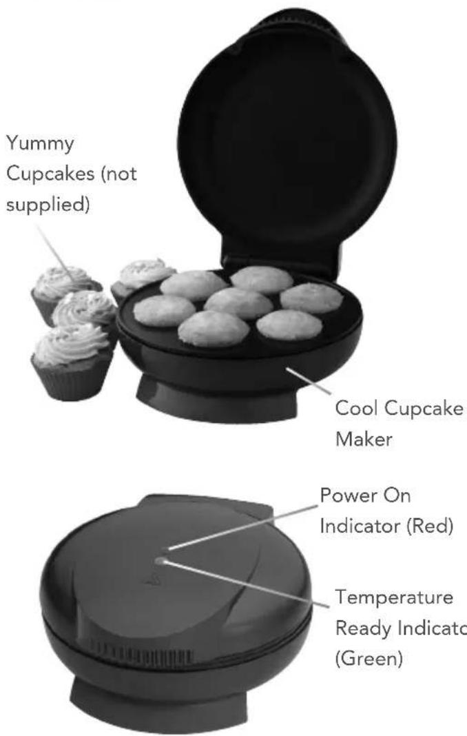 Yummy Cupcakes (not supplied) Cool Cupcake Maker Power On Indicator (Red) Temperature Ready Indicato (Green)
