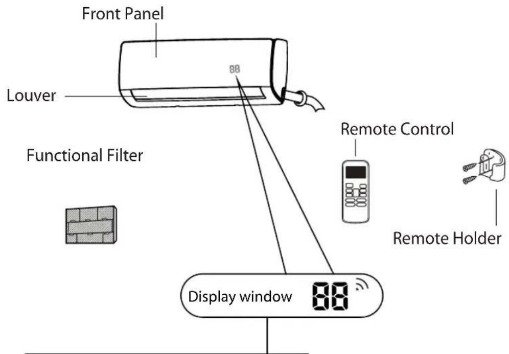 Front Panel Louver 88 Functional Filter Remote Control Remote Holder Display window 88