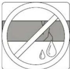 Prohibition sign with crossed-out water droplets inside a circle, indicating no pollution or water discharge.