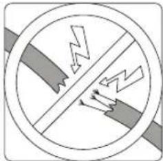 Safety warning sign showing no power lines crossed out, indicating no power line hazard