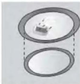 Diagram of a cylindrical object with a small rectangular component inside, connected by dashed lines to two concentric ovals (no text or symbols)