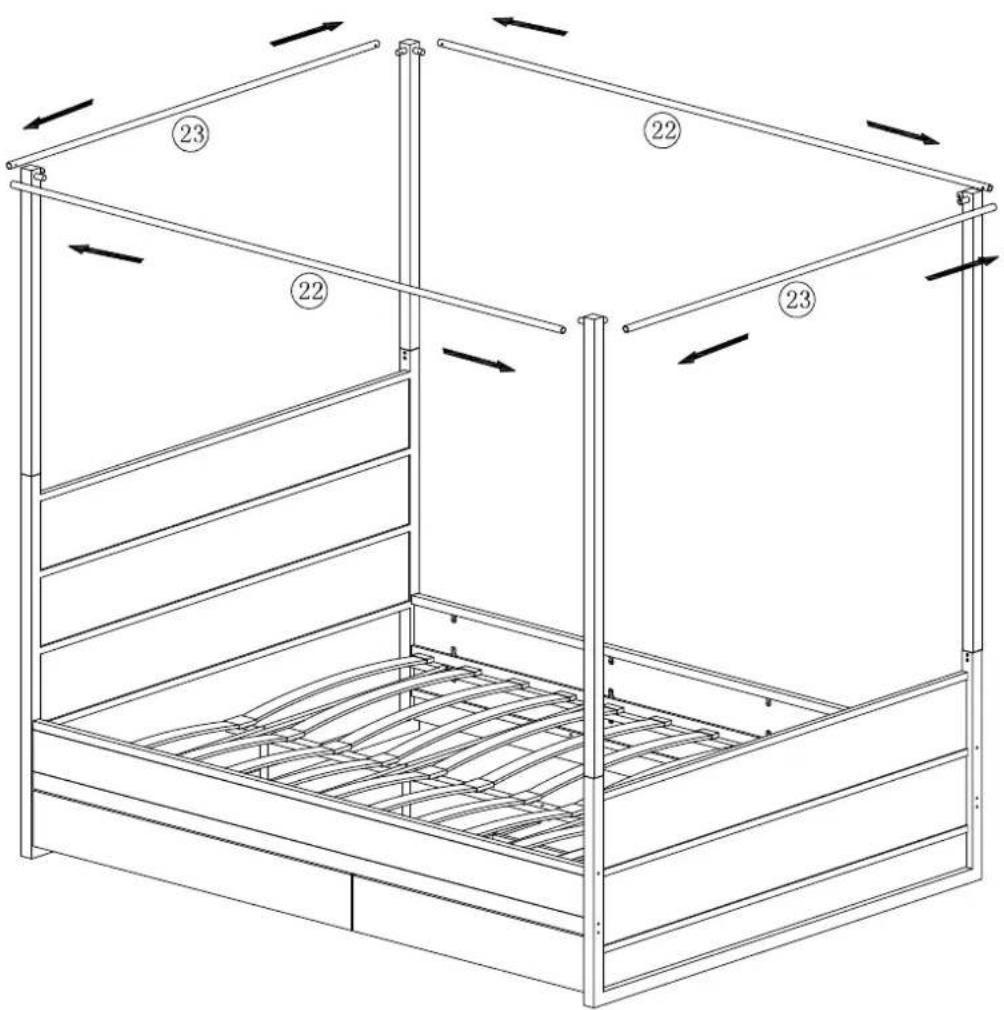Technical diagram of a two-story metal frame structure with numbered components and directional arrows indicating flow or movement.