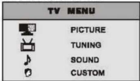 TV MENU PICTURE TUNING SOUND CUSTOM