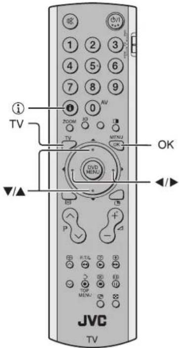 TV i 0 AV ZOOM 3D TV MENU OK DVD MENU P + - P/TL TOP MENU JVC TV