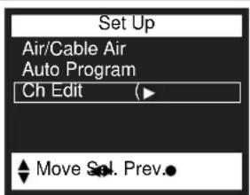 Set Up Air/Cable Air Auto Program Ch Edit (▶) Move Sel. Prev.