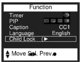 Function Timer PIP Caption Language CC1 English Child Lock Move Sel. Prev.