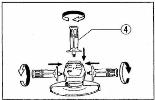 Technical diagram of a mechanical assembly with labeled parts and directional arrows indicating motion or movement.
