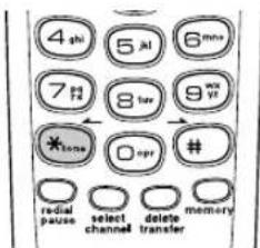 4 shi 5 shi 6 mho 7 shi 8 tor 9 wu yi * tono 0 opt # redial pause select channel delete transfer memory