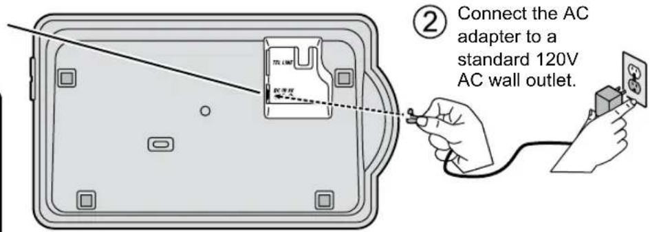 ② Connect the AC adapter to a standard 120V AC wall outlet.