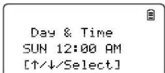 Day & Time SUN 12:00 AM [↑/↓/Select]