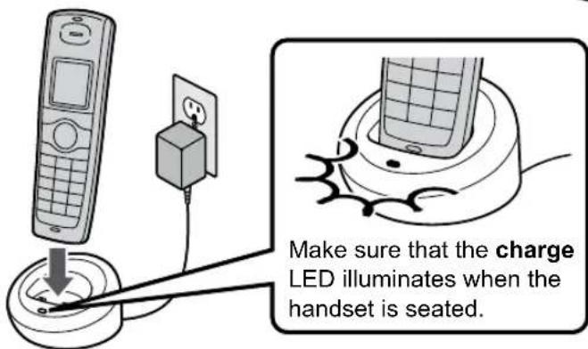Make sure that the charge LED illuminates when the handset is seated.
