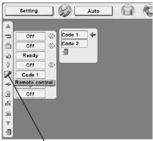 Setting Auto Off Off Ready Off Code 1 Remote control Off Code 1 Code 2