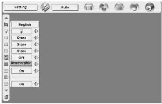 Setting Auto English Store Store Store Off Anamorphic On On