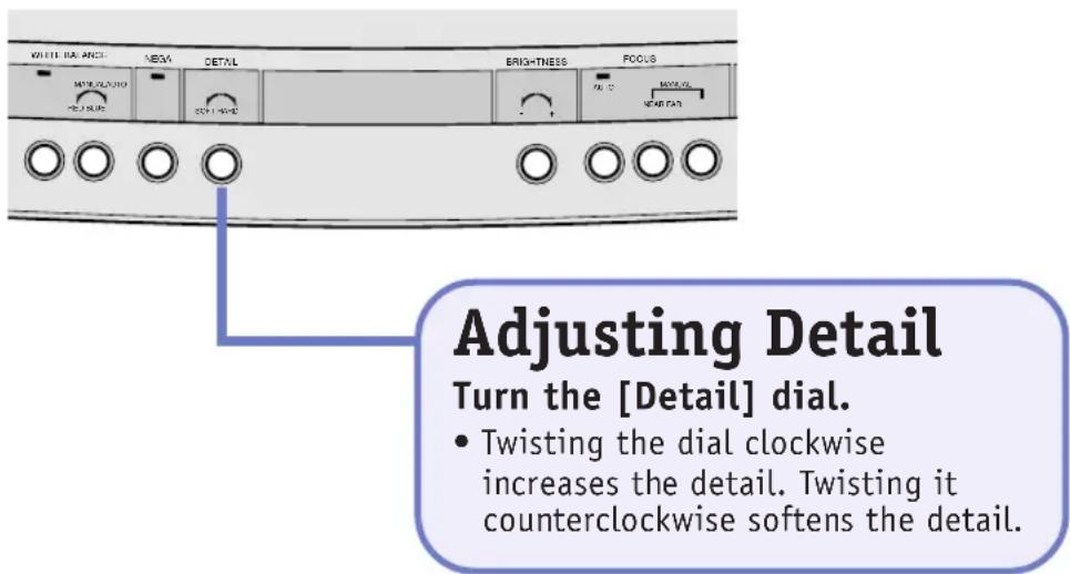 Adjusting Detail Turn the [Detail] dial. • Twisting the dial clockwise increases the detail. Twisting it counterclockwise softens the detail.