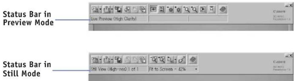 Status Bar in Preview Mode Live Preview (High Clarity) Status Bar in Still Mode Still View (High-res) 1 of 1 Fit to Screen - 42%