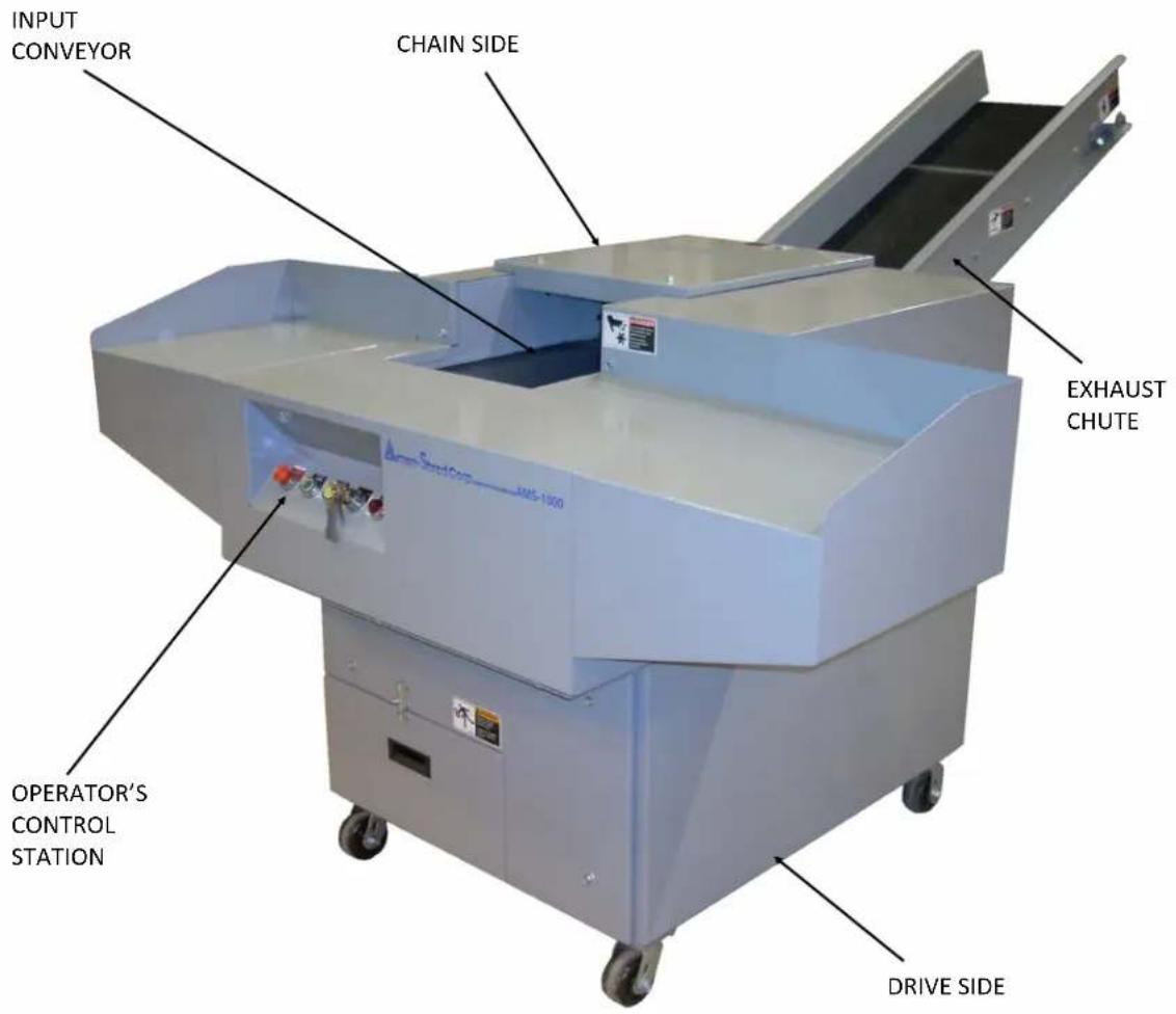 INPUT CONVEYOR CHAIN SIDE EXHAUST CHUTE OPERATOR'S CONTROL STATION DRIVE SIDE