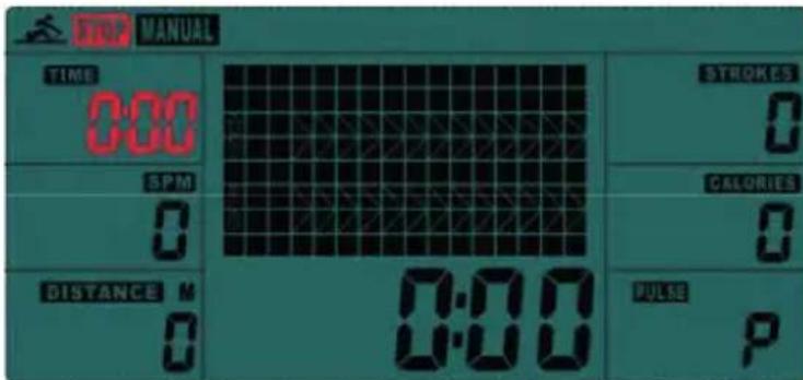 TIME 0:00 SPM 0 DISTANCE M 0 STROKES 0 CALORIES 0 PULSE P