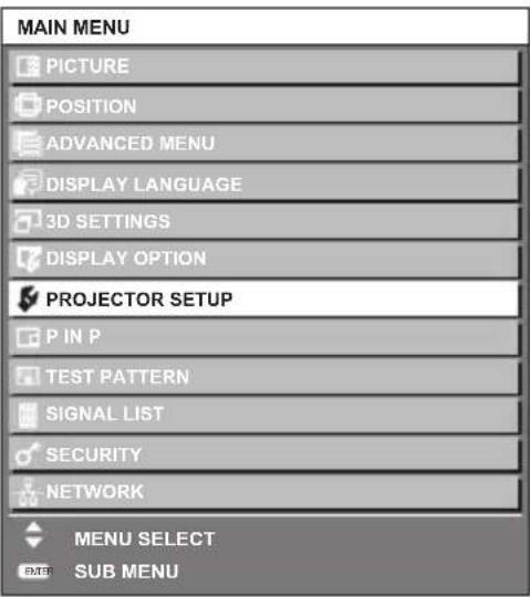 MAIN MENU PICTURE POSITION ADVANCED MENU DISPLAY LANGUAGE 3D SETTINGS DISPLAY OPTION PROJECTOR SETUP P IN P TEST PATTERN SIGNAL LIST SECURITY NETWORK MENU SELECT SUB MENU