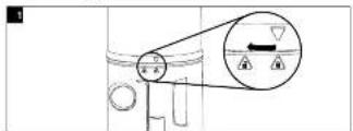 Diagram showing a mechanical or electrical component with labeled parts and an inset magnified view of a device with warning symbols.