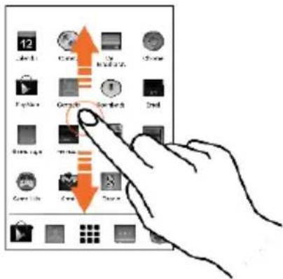 Diagram showing a hand interacting with a device interface displaying various icons and labels, with an orange arrow indicating the process.