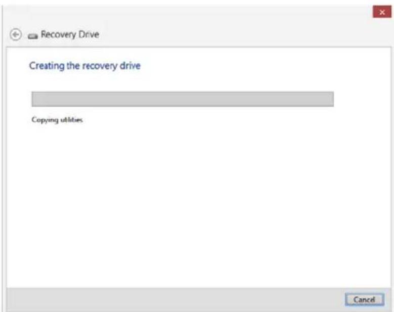 Recovery Drive Creating the recovery drive Copying utilities Cancel
