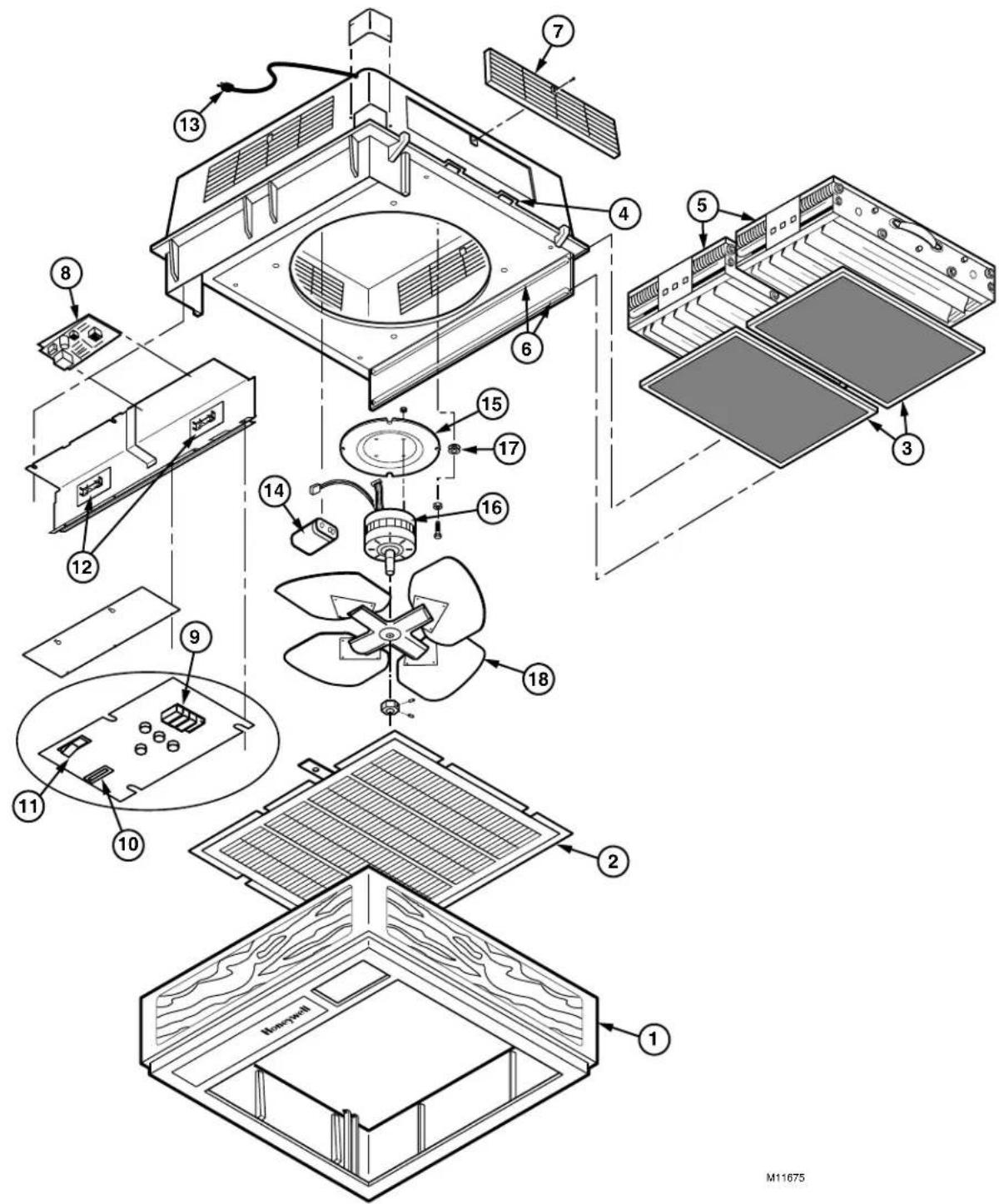 HONEYWELL F90A1001 - REPLACEMENT PARTS LIST/EXPLODED VIEW - 1