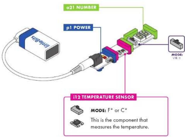 o21 NUMBER p1 POWER SiGe4H11 i12 TEMPERATURE SENSOR MODE: F° or C° This is the component that measures the temperature.