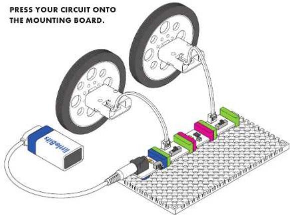 PRESS YOUR CIRCUIT ONTO THE MOUNTING BOARD.