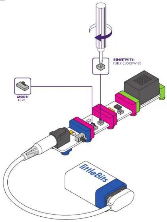 SENSITIVITY: FULLY CLOCKWISE MODE: LIGHT littleBits