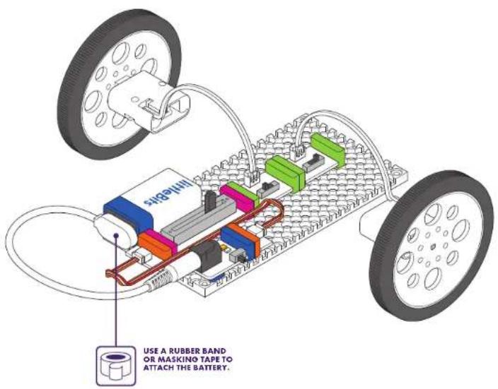 USE A RUBBER BAND OR MASKING TAPE TO ATTACH THE BATTERY.