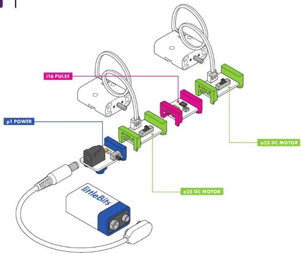 i16 PULSE p1 POWER o25 DC MOTOR o25 DC MOTOR LittleBits