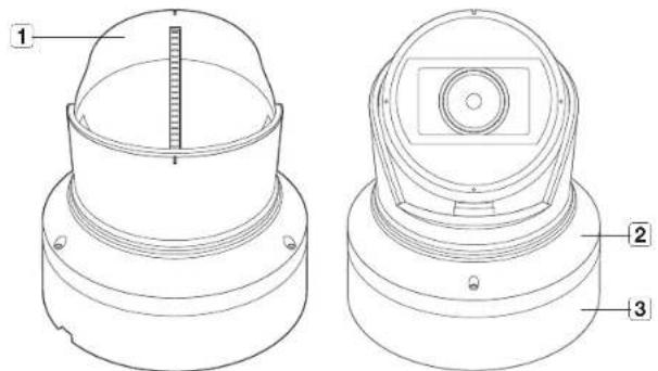 Technical diagram of a mechanical component with labeled parts 1, 2, and 3