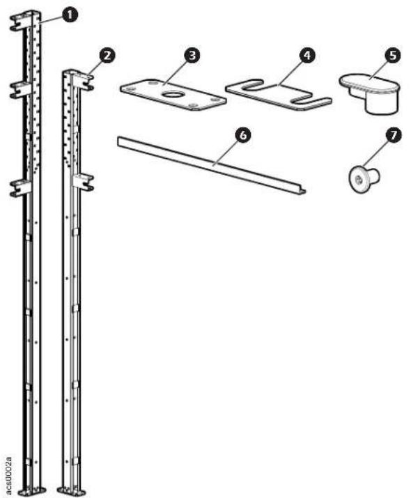 Technical diagram of a vertical metal frame assembly with numbered components for identification.