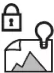 Icon showing a lock and document with a lightbulb, symbolizing privacy or data security (no text present)