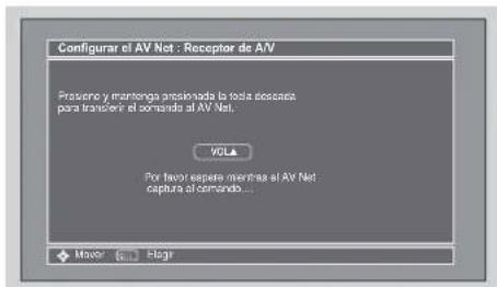 Configurar el AV Net : Receptor de AV Presero y mantenga assoinada la tiola coscado para transferir el comando al AV Net. VOLA Por favor espera mientras al AV Net capture el comando... Mover 500 Hager