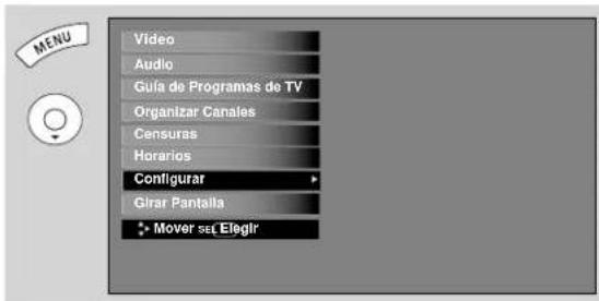 VIDEO Audio Guía de Programas de TV Organizar Canales Censuras Horarios Configurar Girar Pantalla Mover set Elegir