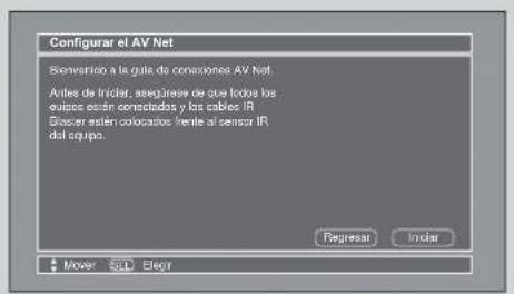 Configurar el AV Net Revenir a la guía de concesiones AV Net. Anlas de frúndar, asegurarse de qué todos los suízas estarán conectados y las cables IR Svácer estarán colocados frente al sensor IR dal equipo. Regressar Indiar + Mover $50 Elecy