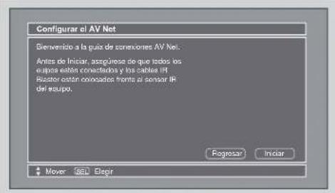 Configurar el AV Net Denveribito a la guía de tanexiones AV Net. Antes de Iniciar, asegurose de que todos los ejuros están conectados y los cables IPI. Biceler estar oconosadas frants al sensor IP del equipo. Registrar Iniciar Mover SEL Elegr
