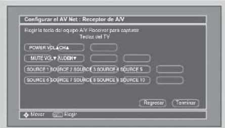 Configurar el AV Net : Receptor de A/V Eager la toelo del equipo A/V Receiver para capturing Testes del TV POWER VCLACHA MUTE VOL+NUDDNT SOURCE 1 SOURCE 2 SOURCE 3 SOURCE 4 SOURCE 5 SOURCE 6 SOURCE 7 SOURCE 8 SOURCE 9 SOURCE 10 Registrar Mover Eager