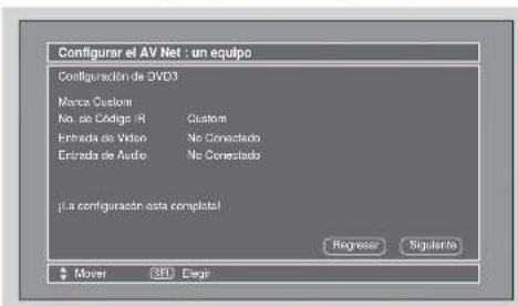 Configurar el AV Net : un equipo Configuración de DVD3 Marca Custom No. de Código -R Custom Entrada de Vías No Conocado Entrada de Audio No Conocado p la configuración esta completal Registrar Siguiera Mover 361 Cegir