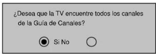 ¿Desea que la TV encuentre todos los canales de la Guía de Canales? ● Si No ○