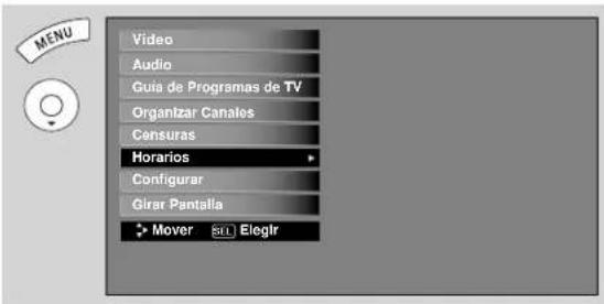 Video Audio Guía de Programas de TV Organizar Canales Censuras Horarios Configurar Girar Pantalla Mover SEL Elegir