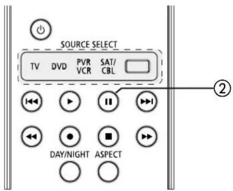 SOURCE SELECT TV DVD PVR SAT/ VCR CBL DAY/NIGHT ASPECT