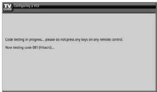 Code testing in progress... please do not press any keys on any remote control. Now testing code 081 (Hitachi)...