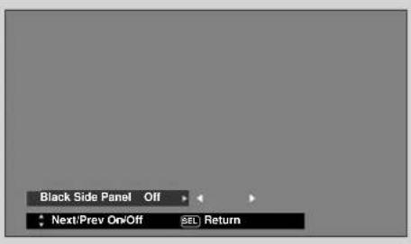 Black Side Panel Off Next/Prev On/Off SEL Return