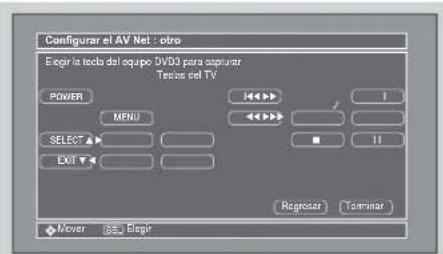 Configurar el AV Net : otro Eeigir la toda del equipo DVD para accuprar Testos del TV POWER MENU SELECT ▲ EXIT ▼ 1 2 3 4 5 6 7 8 9 10 11 Registrar Teminar Mover Engir